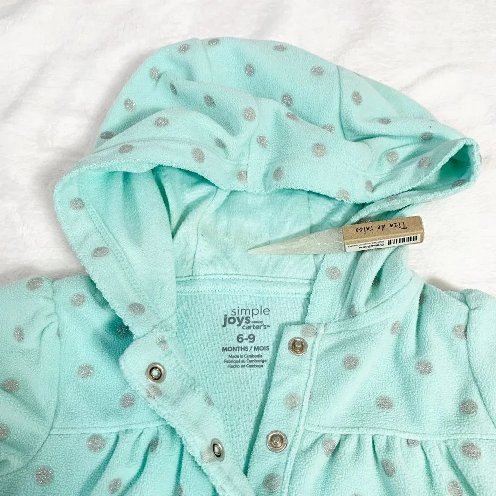 5/$25 Carter's Mint Polar Bear‎ Fleece Hooded Jumpsuit Pajamas Sleeper 6-9M